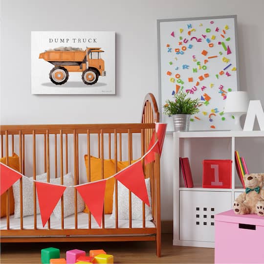 Stupell Industries Orange Dump Truck Traditional Construction Vehicle Canvas Wall Art